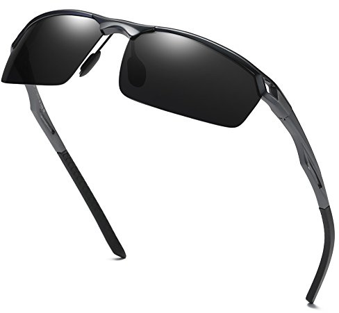 DUCO Sonnenbrille für Herren Retro Polarisierte Sonnenbrille Ultraleichte Sportbrille Al-Mg Metallrahmen Fahrerbrille 8550 (Gunmetal/Grau)