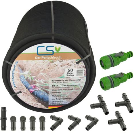50m CS Perlschlauch Startup mit dem Einsteiger Zubehör-Set Z2.00 für die nachhaltige Gartenbewässerung/Hochbeetbewässerung/Blumenbewässerung