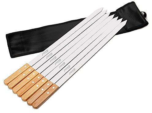 Goutime Brochetas para barbacoas y ahumadores,7 brochetas planas de acero inoxidable, 60 cm, brochetas para barbacoa, pinchos para carne, tenedor de carne, pinchos de metal,Con bolsa de almacenamiento