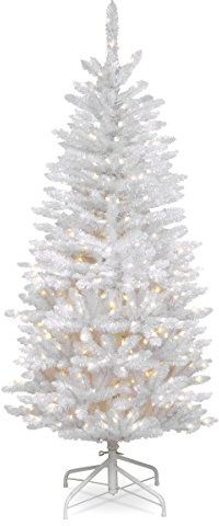 National Tree Company 4.5 ft Pre-Lit Kingswood Fir Slim Artificial Christmas Tree, 150 Clear Lights, Includes Stand, White