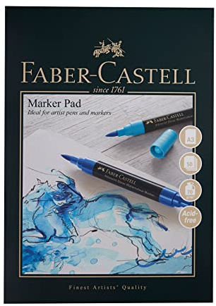 Faber-Castell Kunst- und Grafik-Markerblock, A3, säurefrei, gummiertes Papier, 70 g/m², 50 Blatt für Pitt-Stifte, Marker, Aquarellstifte und Bleistifte, Fineliner, Skizzieren, Kunst, Handwerk,