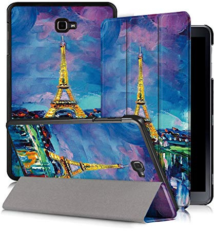 Xuanbeier Ultradünne Hülle Kompatibel mit Samsung Galaxy Tab A 10.1 2016 SM-T580/T585 (A6) Tablette Schutzhülle mit Ständer und Auto Schlaf/Wachen Funktion,Eiffel2
