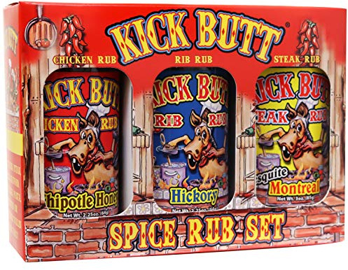 KICKIN Seasoning Gourmet Gift Set - 3 Pack - Premium Chicken, Rib Rub and Steak Seasoning for Chicken Wings, Steak and Pork on the Barbecue Grill