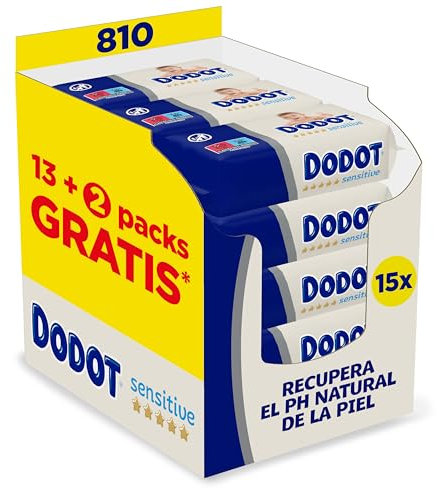 Dodot Toallitas Sensitive Para Bebé, 810 Toallitas (15 Packs De 54 Unidades), Protección de confianza Dodot con 0% alcohol