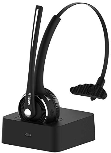 AIKELA Auricular Bluetooth con Micrófono,Auricular Cascos PC con Estación de Ruido,15 Horas de autonomía, (Manos Libres, Servicio Telefónico, Oficina)