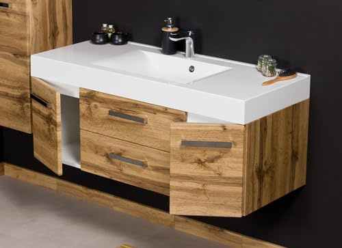 Quentis Badmöbelset Zeno, Breite 120 cm, Waschbecken mit Unterschrank, vormontiert, Holzdekor Eiche Natur,