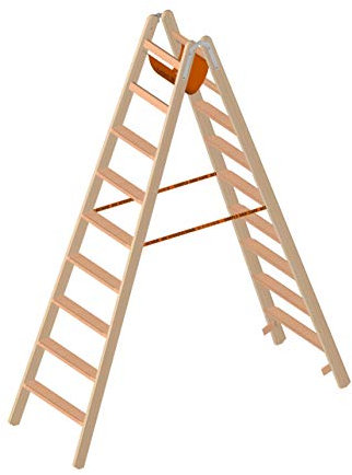 Layher Holzstehleiter - mit 9 Stufen; Holzleiter mit 80mm breiten Stufen, beidseitig begehbar; Länge 2,38 m