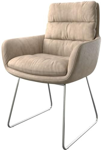 Polsterstuhl Abelia-Flex mit Armlehnen Kufengestell Edelstahl Mikrofaser Beige Vintage