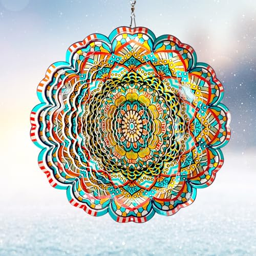 Eiryhope Wind Spinner Outdoor, Mandala Lucky Star Wind Spinners, 12 Laser Cut Stainless Steel Garden Sculptures, Kinetic 3D Metal Hanging Wind Catcher for Porch, Patio, Lawn Decor, Yard Art Ornament