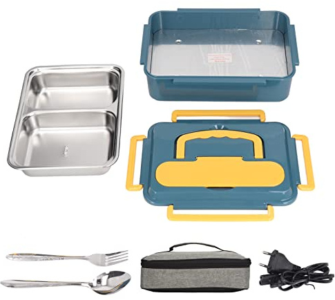 Qcwwy Scatola da Pranzo Riscaldata, Scatola da Pranzo Elettrica a Tenuta Stagna in Acciaio Inossidabile ABS Scaldavivande Portatile Scaldavivande più Veloce per Adulti(#1)
