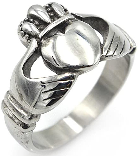 Whoiy Anneau Argent, Alliance Homme Titane et Acier Inoxydable Claddagh Couronne et Coeur Bagues Vintage pour Hommes Taille 70