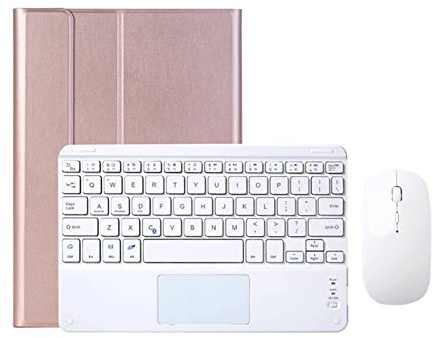 Funda Teclado con Touchpad para iPad Mini 5/4/3/2/1 7.9 Pulgadas, Teclado inalámbrico Bluetooth Desmontable QWERTY con Portalápices y Ratón para iPad 7.9 2019/2015/2014/2013/2012, Oro Rosa+Blanco