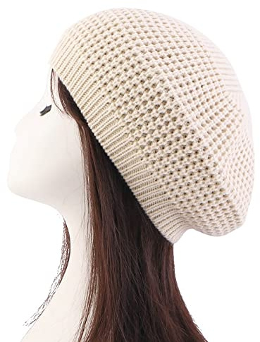tcax Baskenmütze Damen Vintage Damen Strick Baskenmütze Wintermütze Lässig Elastisch Einfarbig Damen Outdoor Warm Beanie Party, Beige, Einheitsgröße