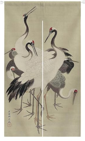 Ofat Home Japanese Noren Traditional Painting Flying Crane Doorway Curtain Tapestry, Wall Hanging for Kitchen Bathroom Bistro Partition Shading Bedroom Decoration, Customizable, 33.5X 59 in