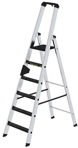PROREGAL Stufen-Stehleiter | 250 kg | einseitig begehbar mit Clip-Step R13 | 6 Stufen | Leiter, Teleskopleiter, Trittleiter, Bockleiter, Sprossen-Doppelleiter