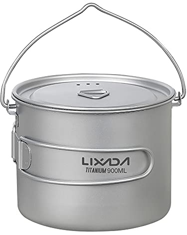 KOCAN Camping Titan Topf, 750ml / 900ml / 1100ml Ultraleichter Titantopf-Wasserbecher mit Deckel und faltbarem Griff Campingcampnick im Freien