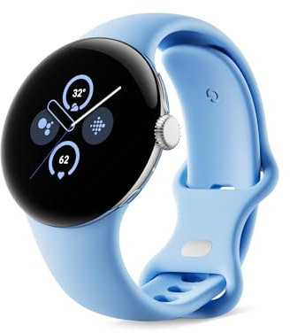 Google Pixel Watch 2 with the best of Fitbit Heart rate tracking, stress management, safety features – Android smartwatch – Polished Silver Aluminium Case – Bay Active Band – Wi-Fi