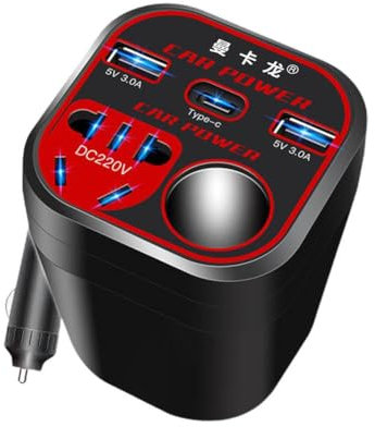 WSRRDRECVHi Onduleur de voiture 200 W 12 V 24 V à 220 V Affichage LED 3 ports USB + allume-cigare Tension Tablette U1x3 pour ordinateur portable C Transformateur