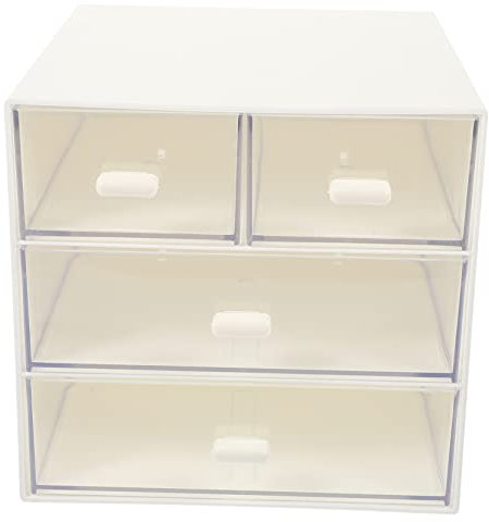ABOOFAN Drawer Style Desktop Organizer Box 4-compartment Plastic Storage Case Multifunctional Tabletop Makeup and Stationery Holder for Home and Office