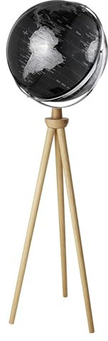 TROIKA Standglobus Ø 43 cm, Höhe 1,40m APOLLO Globus drehbar auf 2 Achsen scharze Meere matt & silberne Landflächen mit Kartenrelief verchromter Metallfuß weicher Filzboden bewegliche Achse