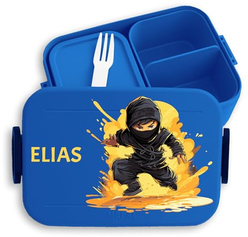 Kinder Bento Box Midi Lunchbox für Mepal Bentobox - Ninja Schattenkrieger Kampfstil - 900 ml - Blau - jausenbox junge schule brotbox brotdose schwarz vesperbox personalisierte brotzeitbox