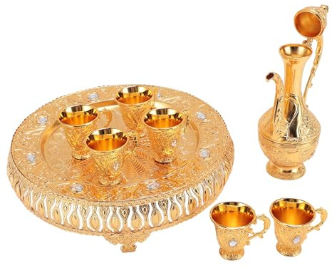 Ensemble De Cafetière Turque Vintage, Service à Thé Turc Avec 6 Tasses à Café, Ensemble De Théière Vintage, Kit De Pot à Vin En Métal Russe, Ensemble De Service D'eau Exquis Européen(or)