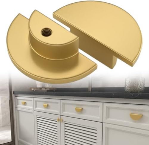 Emiif Lot de 2 poignées d'armoire en laiton au design contemporain en forme de demi-lune dorées pour diverses applications