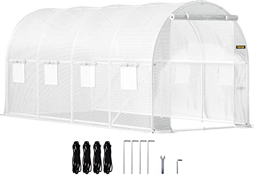 VEVOR Serra da Giardino per Piante a Tunnel Impermeabile con 8 Finestre e Porte 4,6 x 2,1 x 2,1m, Serra a Tunnel da Esterno Impermeabile in Acciaio Zincato Copertura PE 16,9 kg, Serra a Tunnel Bianco