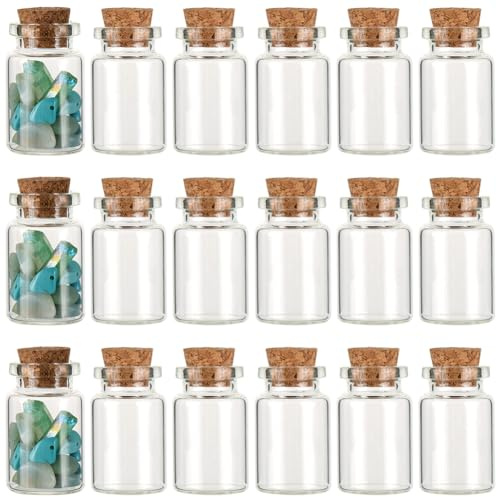 craspire 24 pcs Petites Bouteilles en Verre avec Liège 7 ML/0.23 oz Mini Pots de Bonbons Transparents avec Bouchons en Liège Petits Flacons Couvercles Bouteilles de Souhaits pour Cadeaux de Mariage