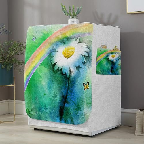 Highdi Housse de Protection pour Machine à Laver, Chargement Frontal Housse La Poussière avec Ouverture Frontale pour Linge Domestique (Capacité S 6~7.5KG,Impression Marguerite 1)