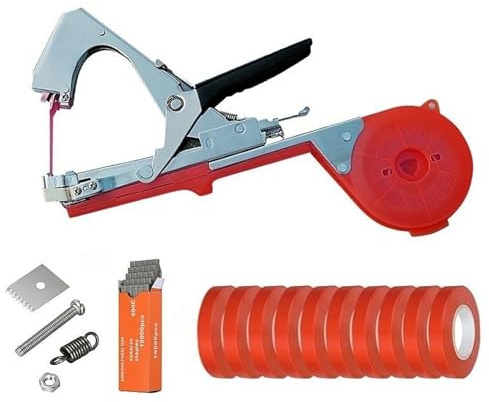 Gun to Tie Up Vine Tomatoes and Grapes Quickly Garden Tape Tool, Plant Tying Machine Gardening Plant Vine Tying Tool with 20 Rolls of Straps + 1 Box of Nails + Blade Accessories 10 Rolls of Tapes