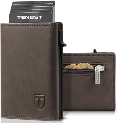 TENBST Geldbörse Herren, Kartenetui mit Münzfach & RFID-Schutz, Portmonee Herren, Magnetischer Slim Wallet, 8 Fächer für Kreditkarten, Leder Geldbeutel Braun, Inklusive Geschenkbox, Gifts for Men