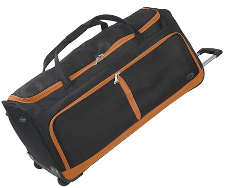 Aerostar 28 Medium Lightweight Duffle 2 Wheel Travel Bag Holdall Suitcase Check-in Luggage All Terrain (101L, Orange on Black)