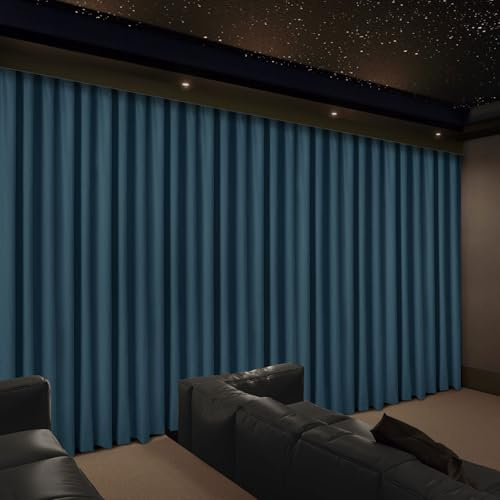 Macochico Extra Wide Home Movie Theater Curtains 100% Blackout Velvet Drapes for Sliding Door Stage Auditorium Cinema Wedding Flat Hooks Curtains for Track 150”Wx102”L Teal 1 Panel