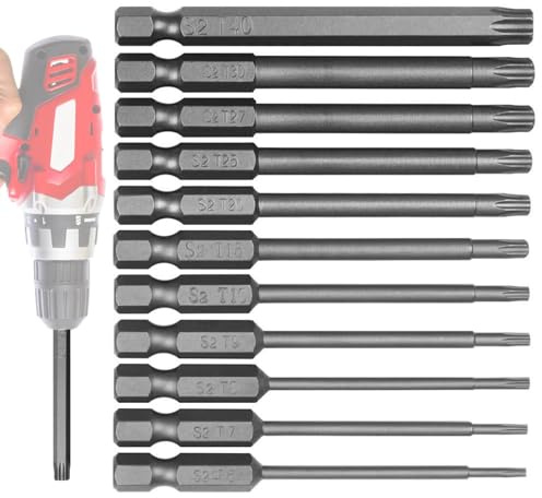 Embouts De Tournevis Torx Magnétiques, 11 Pièces Jeu D'Embouts De Tournevis Torx Long, Tige Hexagonale Tailles t 6 À T40, Embouts Longs Torx Pour Tournevis Et Visseuse Électrique