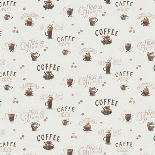 Coffee Cups Wallpaper - Creme Brown Beans Cafe Kitchen - Sketched Modern Contemporary - Paste The Wall Vinyl