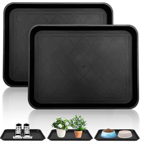 LEKEFETO 2er Set Schuhabtropfschale, Groß Abtropfschale, Schuhablage aus Kunststoff mit Erhöhtem Rand, für Haustiere, Garten, Schuhe, für Drinnen und Draußen - Schwarz, 42 x 32 x 3 cm