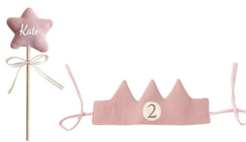 Geburtstagskrone Kinder, Geburtstagskrone Stoff, Geburtstag Kinderkrone, Krone Geburtstag für Jungs Mädchen mit Auswechselbaren Zahlen von 0-6 (Beige, Blau, Rosa)