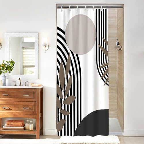 Uiiooazy Rideau Douche Gris, Rideau de Douche Anti Moisissure 90x180cm Noir Blanc Boheme Feuilles Marron Rideaux de Baignoire Imperméable Tissu Lavable Rideaux Salle de Bain avec 6 Crochets