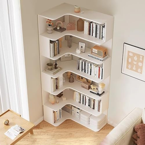 6-Tier Corner Bookshelf, Modern Tall Bookcase with Anti-Drop Panel, Freestanding Etagere Shelf, for Home Office and Living Room Storage Organizer