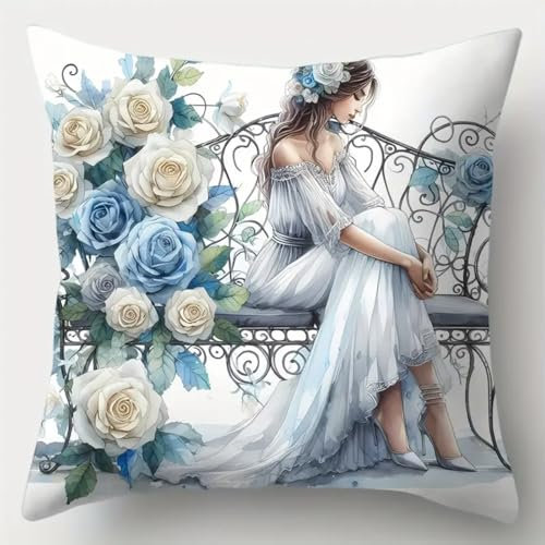 ANSIWEIGO Kit Point Noué Coussin,Canevas à Nouer 43x43 cm,Activité DIY pour Débutants, Enfants et Adultes,Décoration Maison et Cadeau Fait Main,Fille élégante