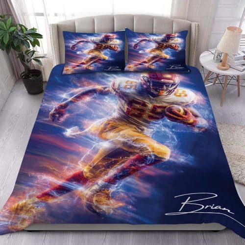 SATIGI Personalized Football Bedding Set with Name & Number – Custom Sports Duvet Cover for Boys, Teen Athletes – Unique Bedroom Decor Gift (Football 01)