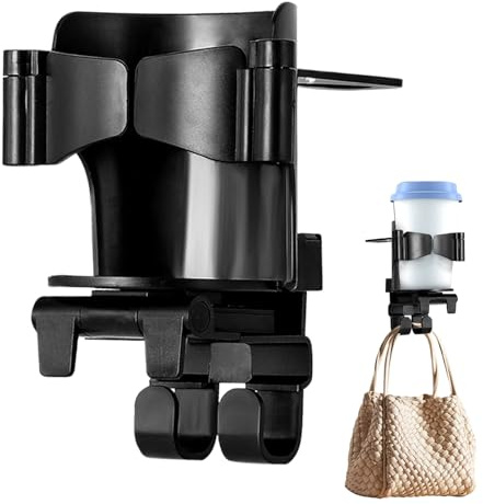 Holdes Soporte para bebidas para el asiento trasero del coche | Gancho para reposacabezas de asiento de coche con soporte plegable para teléfono – Organizador robusto de liberación rápida para viajes