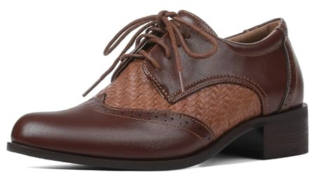 Oxford Shoes for Women Wingtip Brown Shoes Lace Up Brogues Work Office Business Casual Leather Dress Saddle Shoes