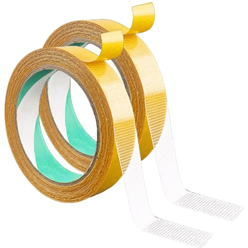 2 Rolls Double Sided Fabric Tape Heavy Duty for Clothes,0.78 in x 32.8FT Long Clear Tape High Stickiness Multifunctional Carpet Fabric Fabric Double with Mesh Tape Adhesive Strong without Residual