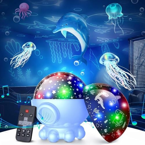 Syzplnwy Lámpara Proyector de Pulpo y Medusa Estrella – Control Remoto, Rotación 360° y Música, Regalo Creativo para Todas las Edades
