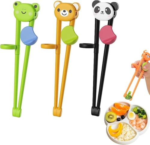 3 Pairs Kids Chopsticks, Reusable Chopstick Helper Plastic Childrens Chopsticks Snack for Children Toddler Beginners, Right or Left Handed