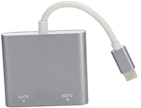 Type C to 2 in 1 HD Multimedia Interface Adapter, Video Converter for MacBook/Pro 2015 2018, 4K Ultra HD Output, Dual Display Support, Plug and Play, Compatible with Chromebook