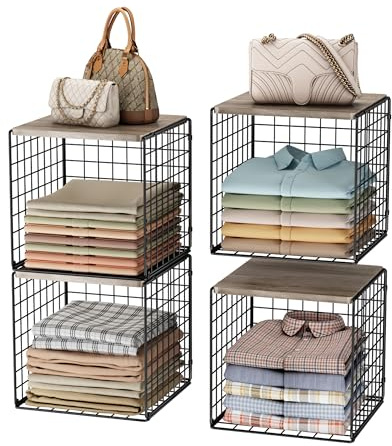 UMDONX 4 Stück Schrank Organizer Faltbar & Stapelbar | Multifunktionale Aufbewahrungsboxen für Kleiderschrank, Küche, Wohnzimmer, Waschküche (Schwarz)