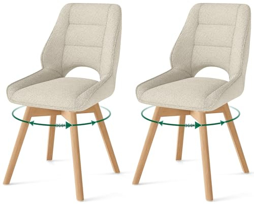 WAFTING 2er Set Drehbar Esszimmerstühle mit Massivholz Holzbeine,Khaki | Nordische Stühle Esszimmer mit Ausgesparter Rückenlehne, Massivbuchenbeine Stabil Für Esszimmer, Küche, Wohnzimmer